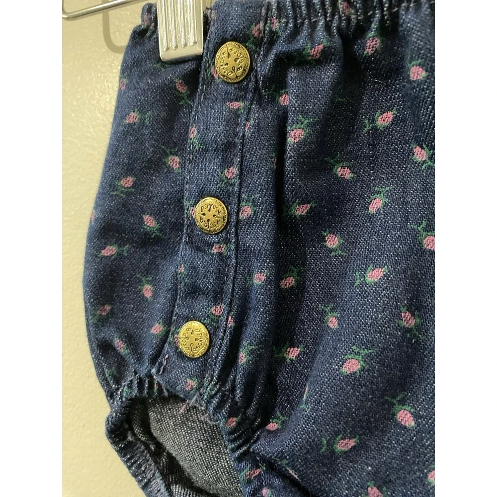 Osh Kosh Denim Bottoms Toddler LARGE Floral Print Sailor Buttons Pockets Bubble‎